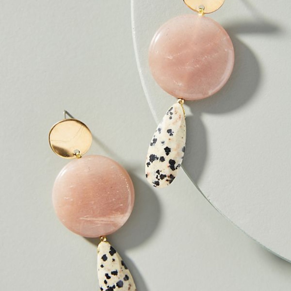NWT Anthropologie Rose Quartz Jasper Drop Earrings